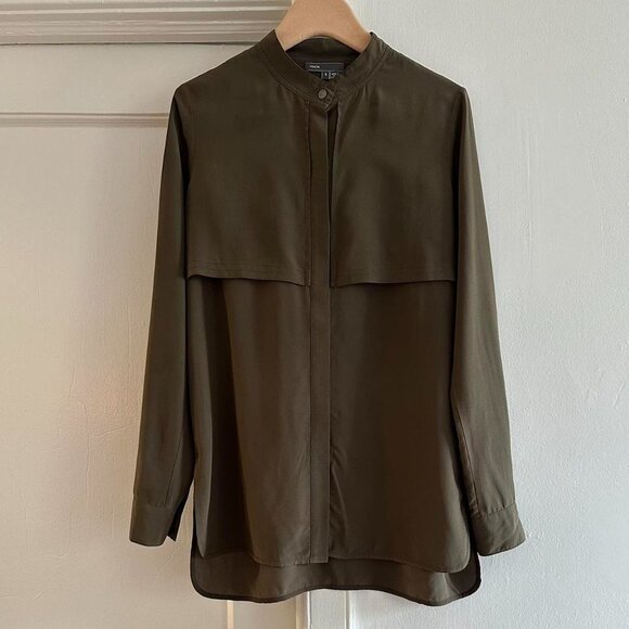Vince 100% Silk Olive Green Military Long Sleeve Button Up Blouse - Picture 2 of 7
